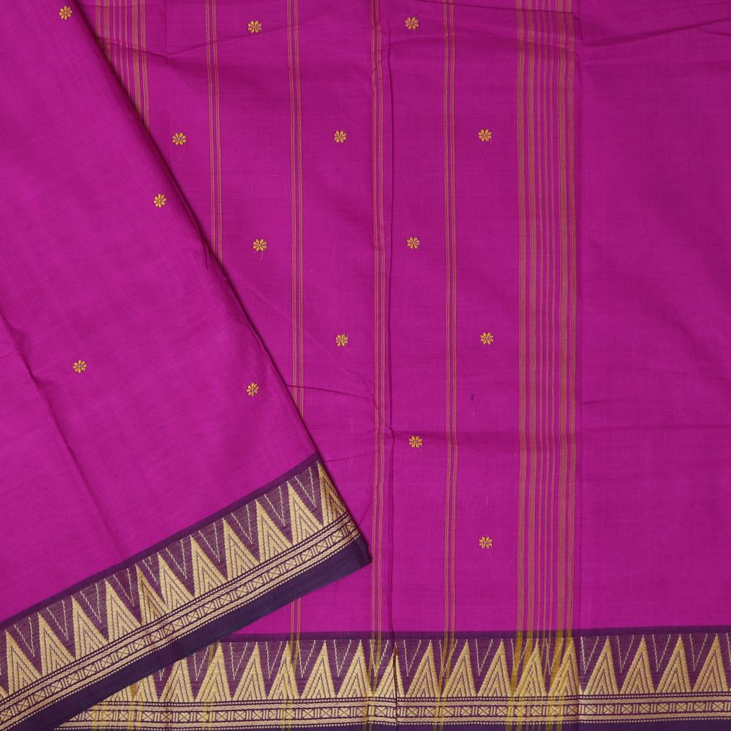 Magenta  with Copper Zeri Border Pure Cotton Saree