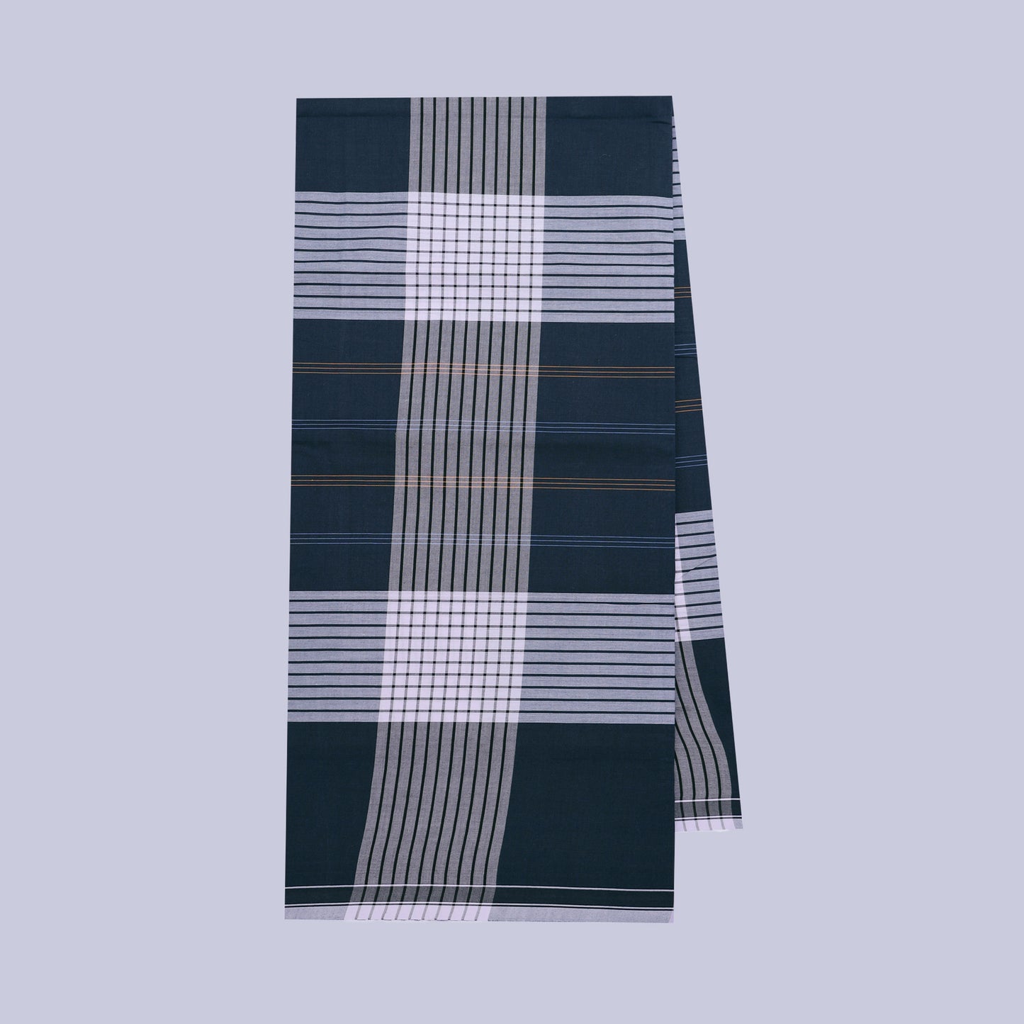 Men’s Navy Blue With White Stripe Cotton Stitched Lungi