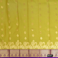 Mustard Green With Purple Copper Zari Border Korvai Silk Saree