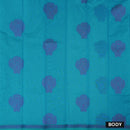 Turquoise Blue Silk Cotton Saree Without Border