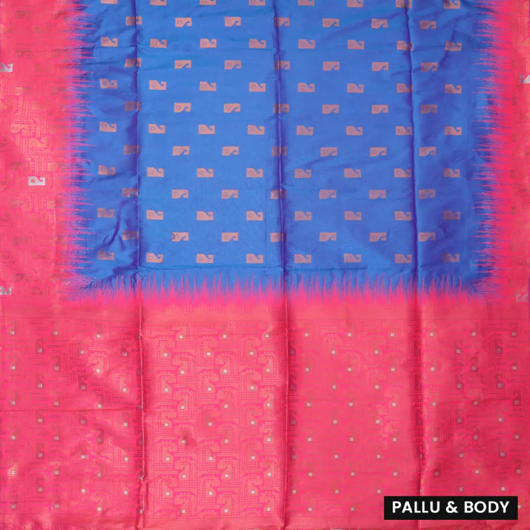royal blue and red Soft Silk Saree