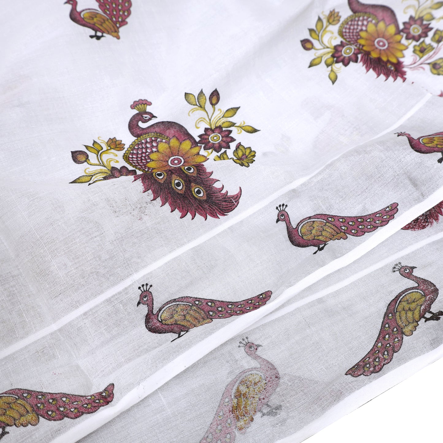 Silver With Peacock Mural Prints An Elegant traditional kerala onam saree