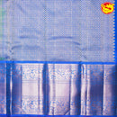 Rama Green with Blue Checked Round Buttas Long Border Kanjivaram Pure Soft Silk Saree - Thenianantham