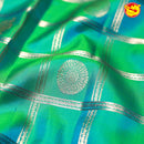 Rama Green with Blue Checked Round Buttas Long Border Kanjivaram Pure Soft Silk Saree - Thenianantham