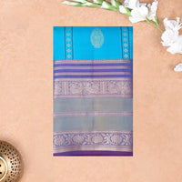Sky  Blue with Purple and Red hamsam silk saree