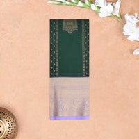 Bottle Green With Lavender Copper Zari Border Korvai Silk Saree