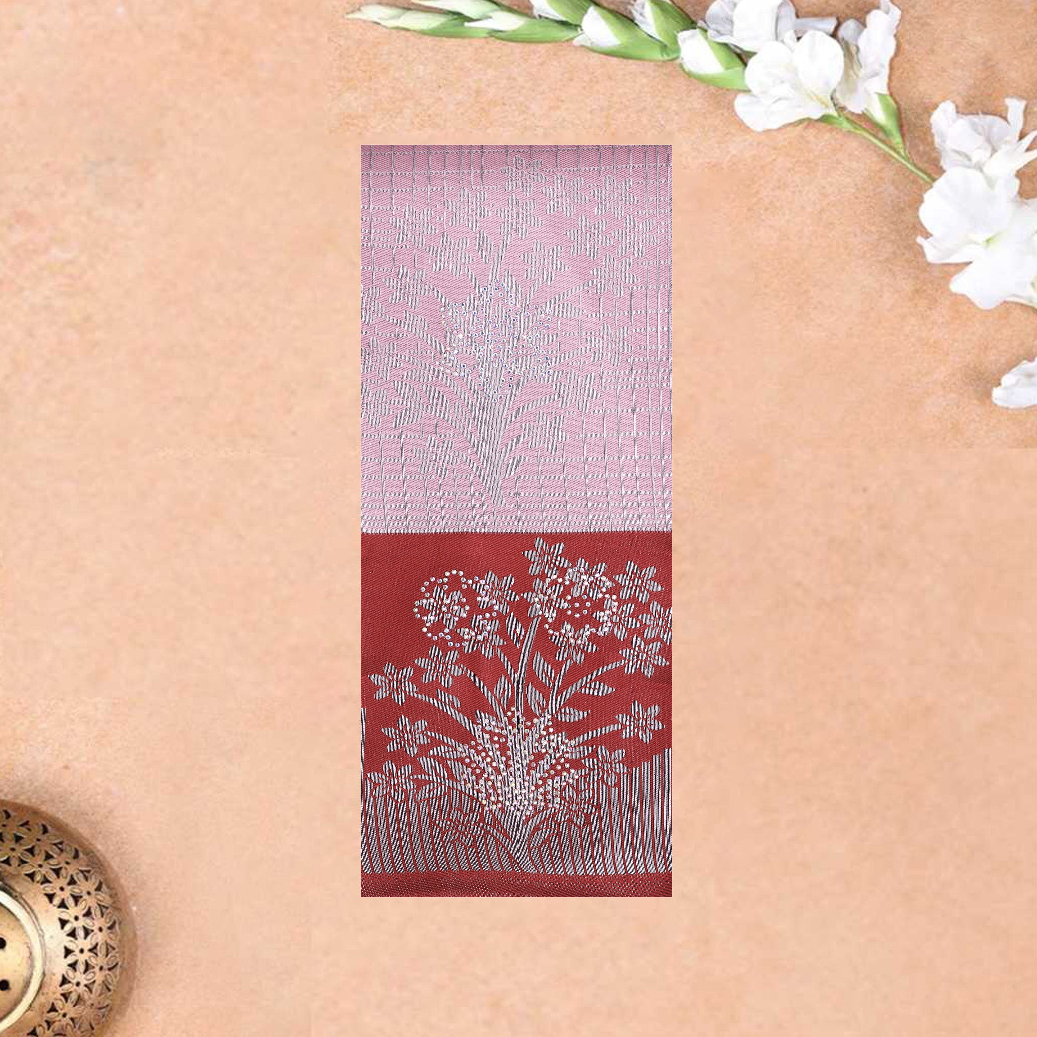 Light Pink With Red Kubera Silk Saree