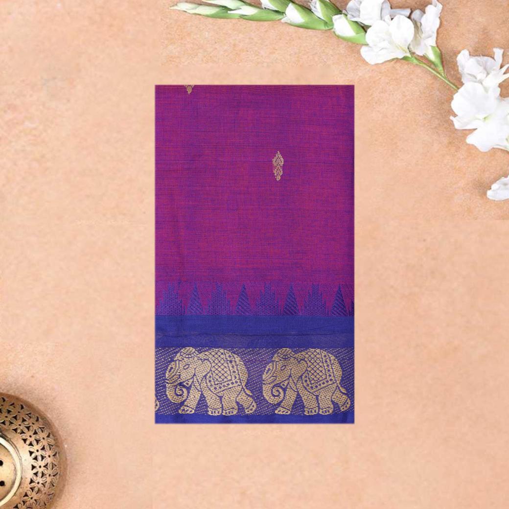 Dark Purple  with Royal Blue Border Pure Cotton Saree