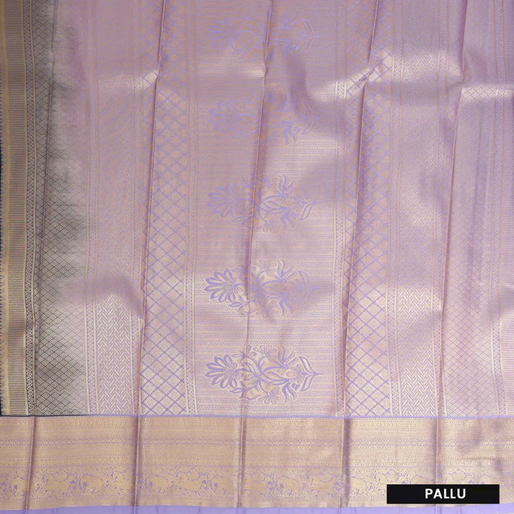 Bottle Green With Lavender Copper Zari Border Korvai Silk Saree
