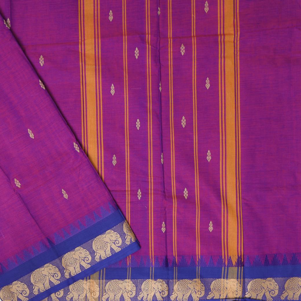 Dark Purple  with Royal Blue Border Pure Cotton Saree