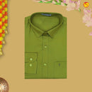 Olive Green With White Readymade Shirt And Matching Border Dhoti Set for Men