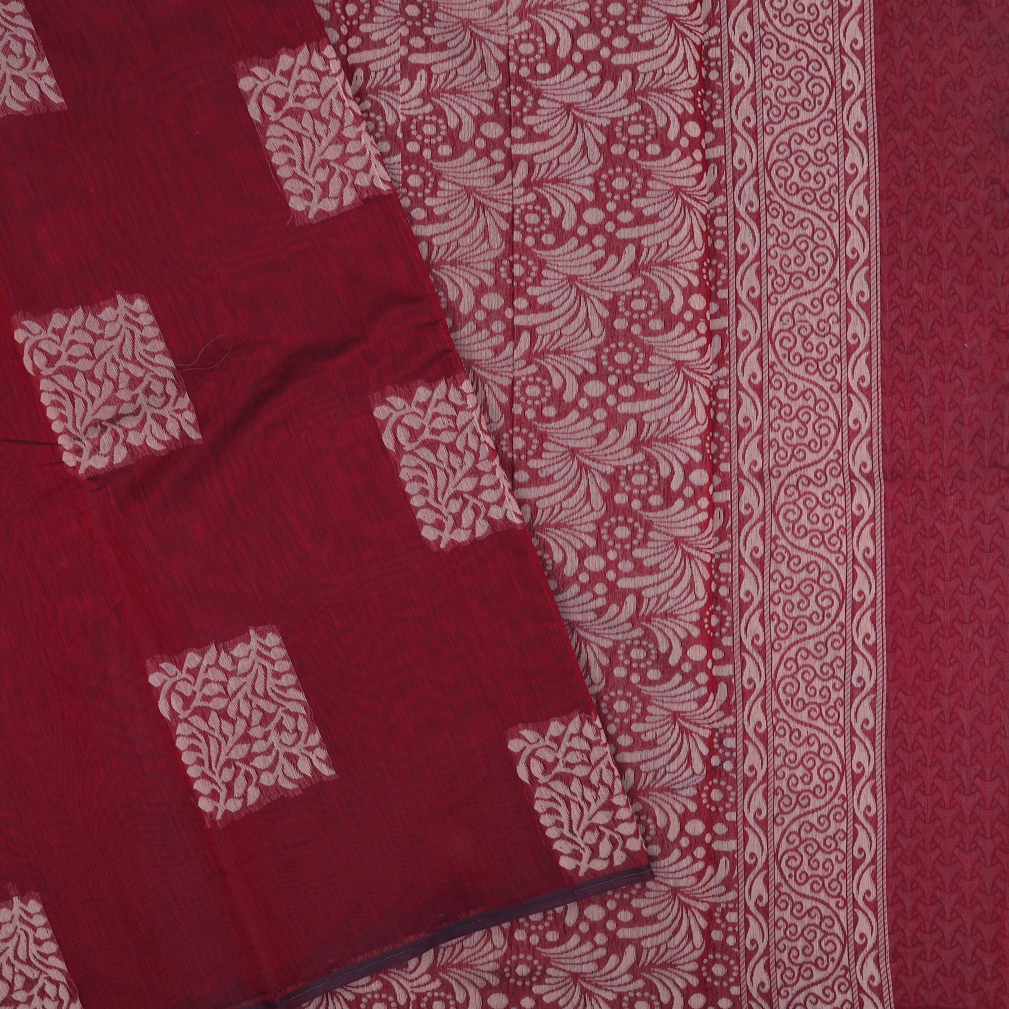 Deep red With Sandal Zari  Silk Cotton Saree