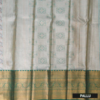 Gray With Green Floral Design Tissue Silk Saree