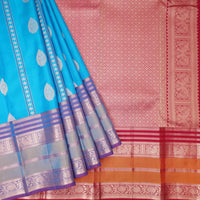 Sky  Blue with Purple and Red hamsam silk saree