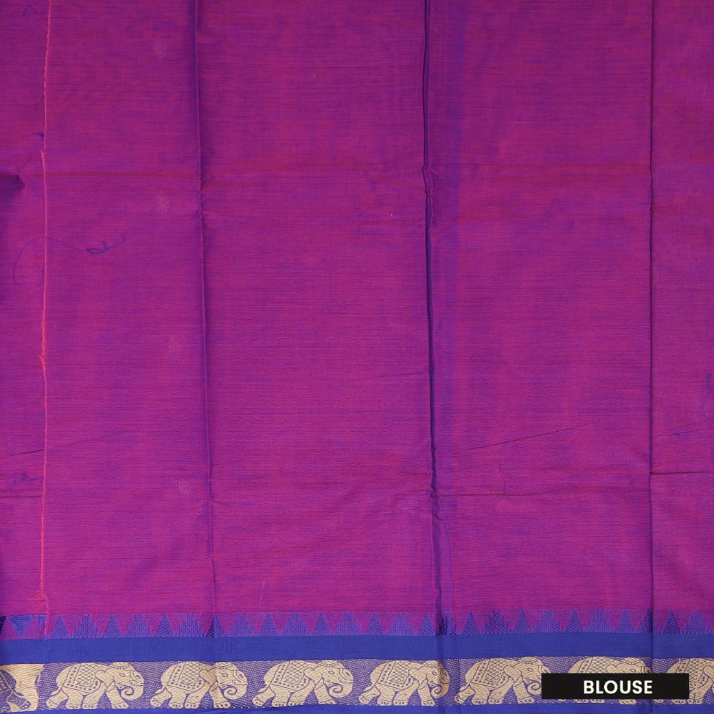 Dark Purple  with Royal Blue Border Pure Cotton Saree