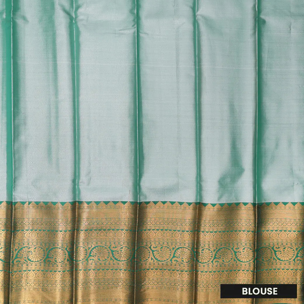 Gray With Green Floral Design Tissue Silk Saree