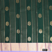 Bottle Green With Lavender Copper Zari Border Korvai Silk Saree