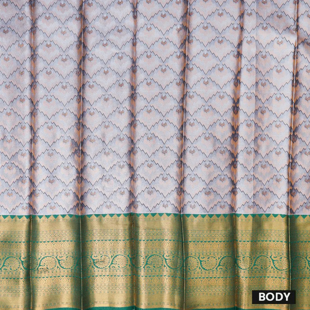 Gray With Green Floral Design Tissue Silk Saree