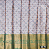 Gray With Green Floral Design Tissue Silk Saree
