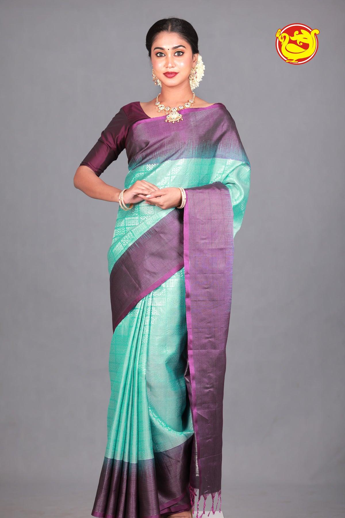 Ice Blue With Dark Purple Soft Silk Saree - Thenianantham