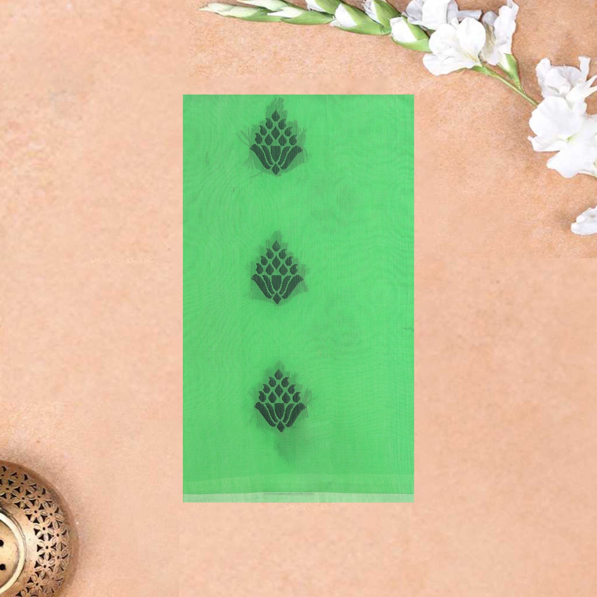 Lime Green With Black Zari Silk Cotton Saree