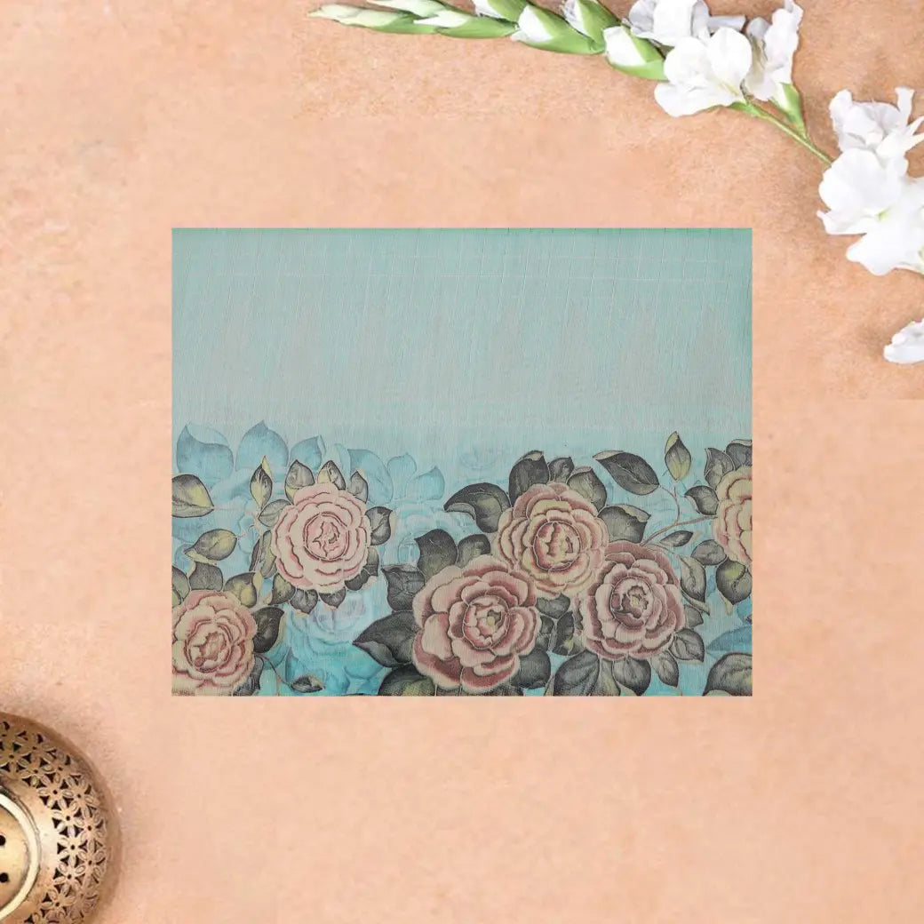 Pastel Blue Semi Raw Silk Saree