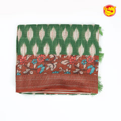 Green with brown linen cotton saree