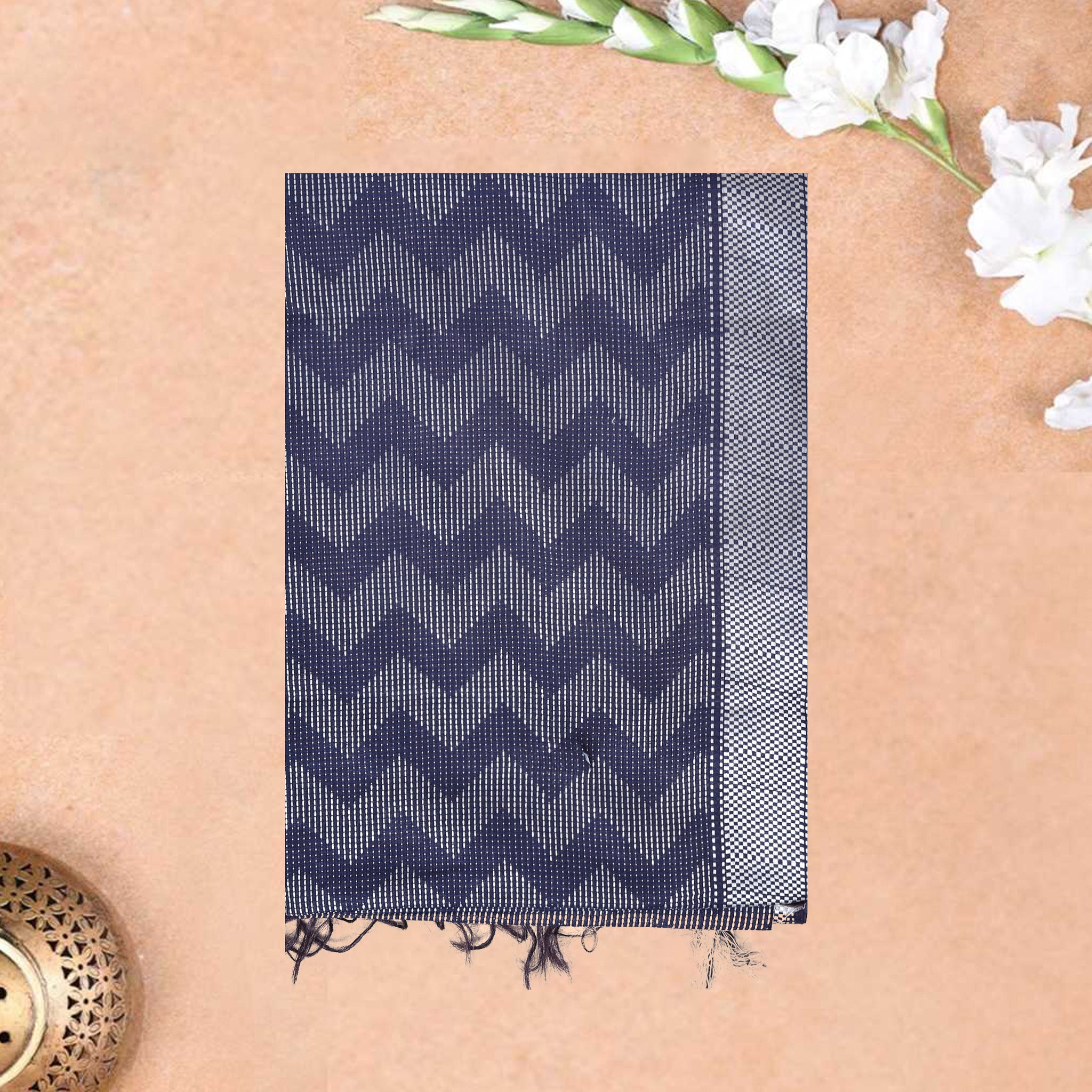 Indigo Blue Colour Trendy Linen Saree