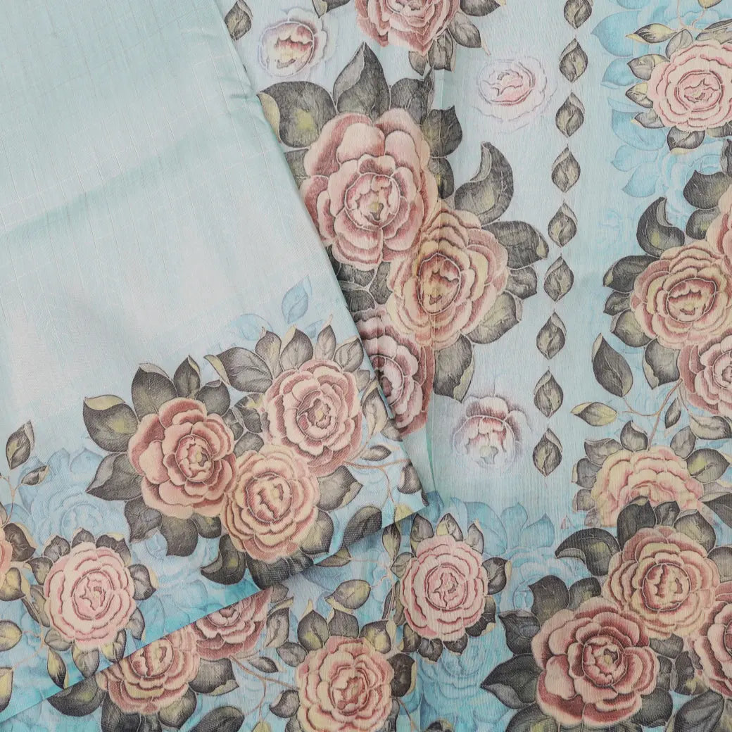 Pastel Blue Semi Raw Silk Saree