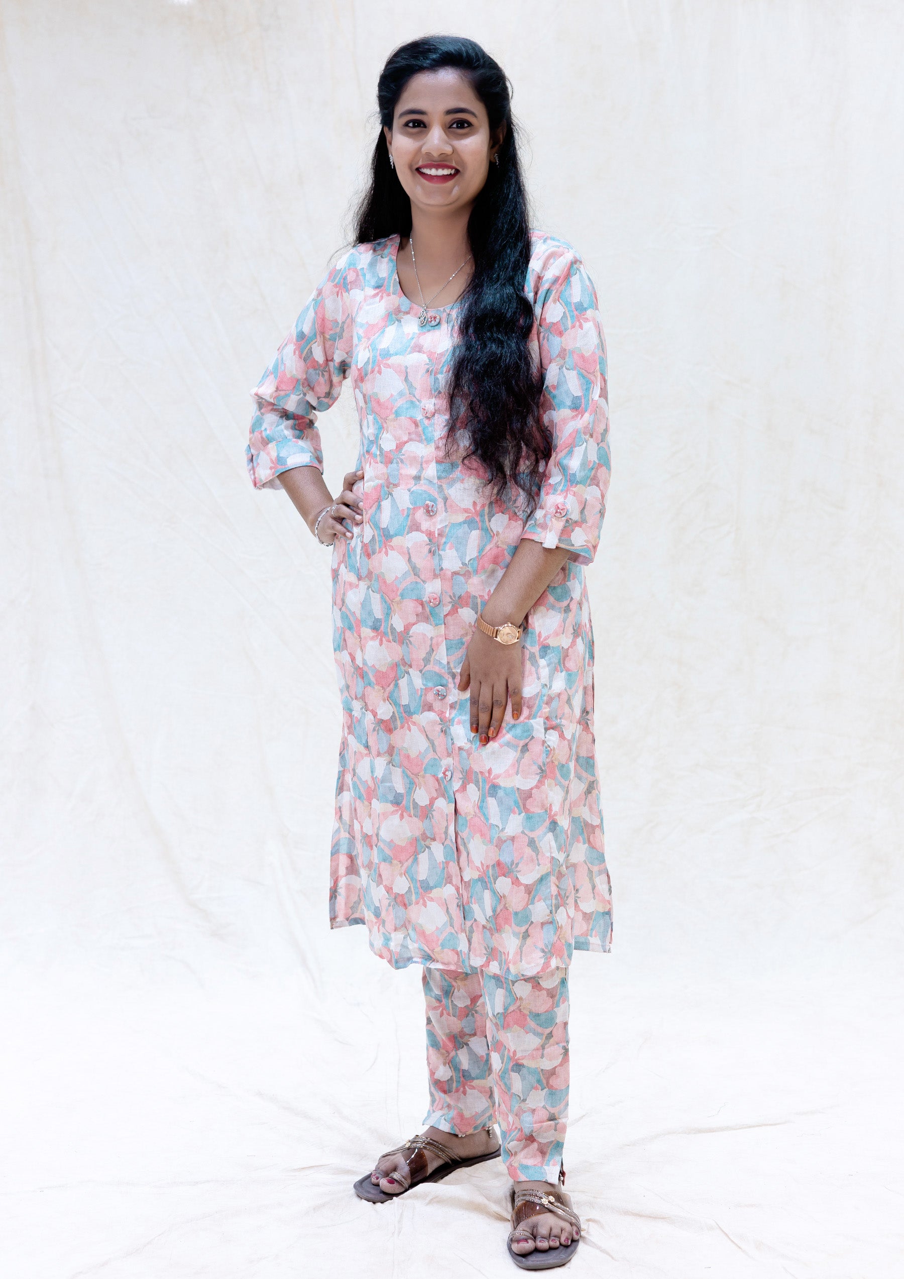 Kaaviya- Multi Color Ladies semi linen Co-ord-set Readymade