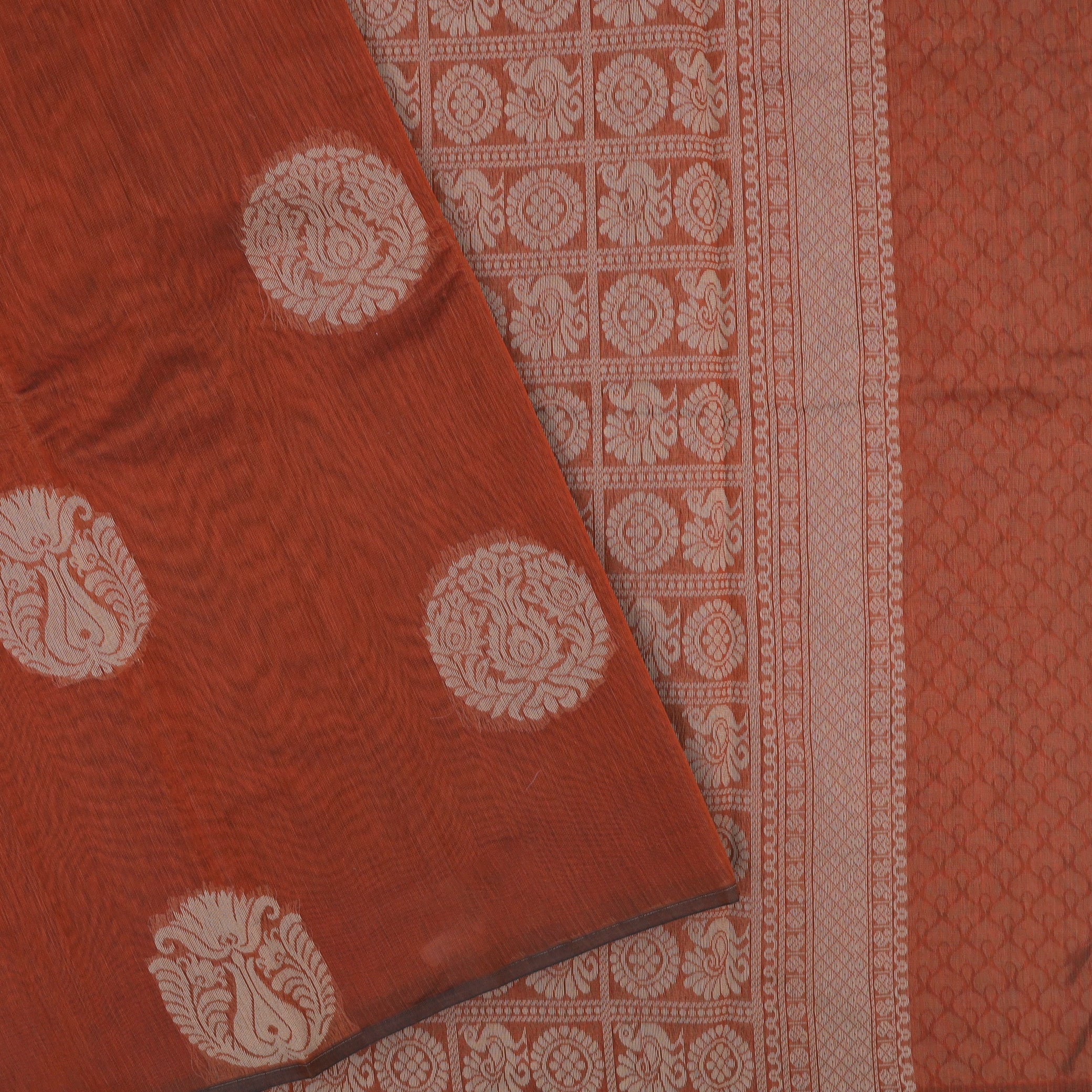 Burnt Orange With Sandal Zari  Silk Cotton Saree