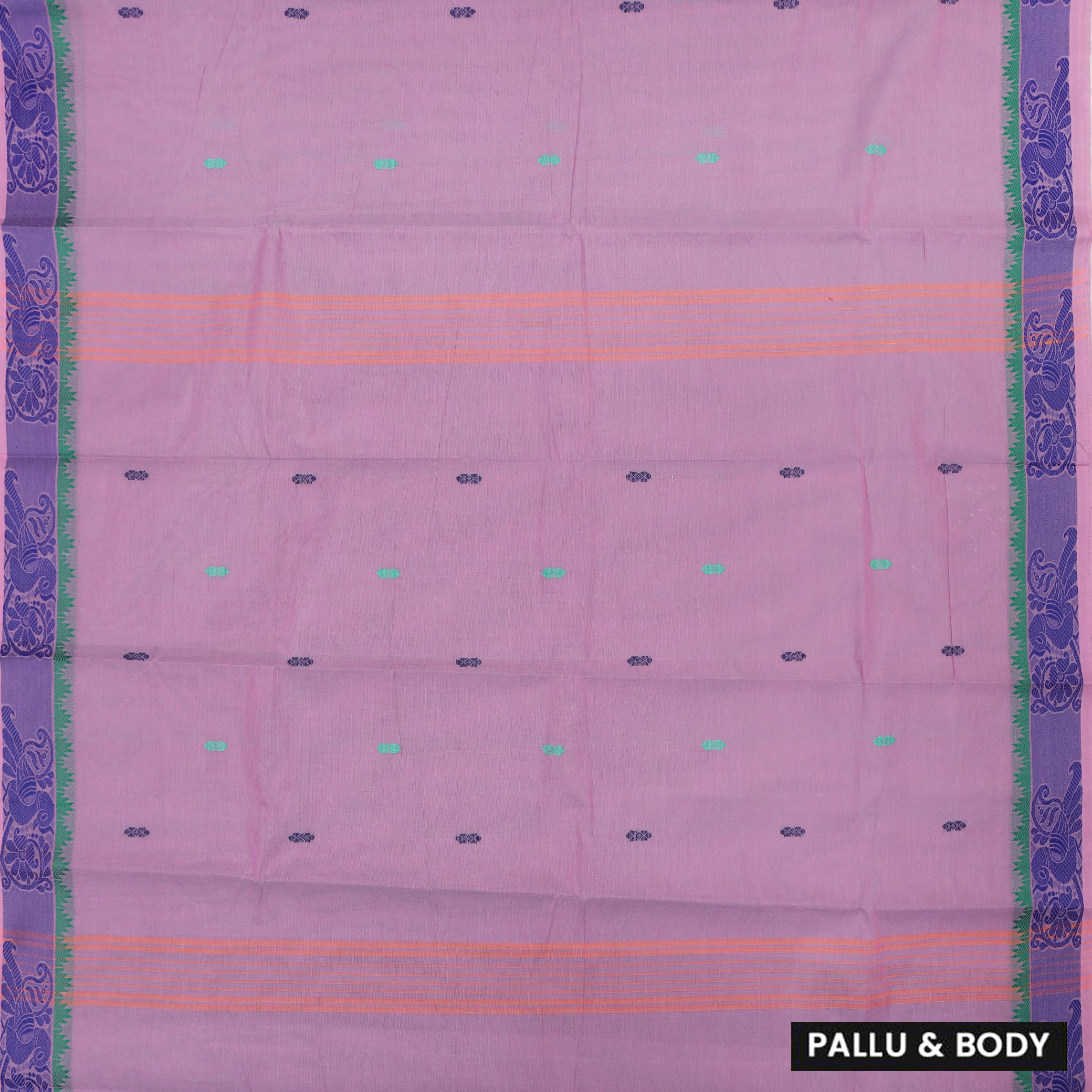 Lavender   With Blue And Green Pure Chettinad Cotton Saree without Blouse