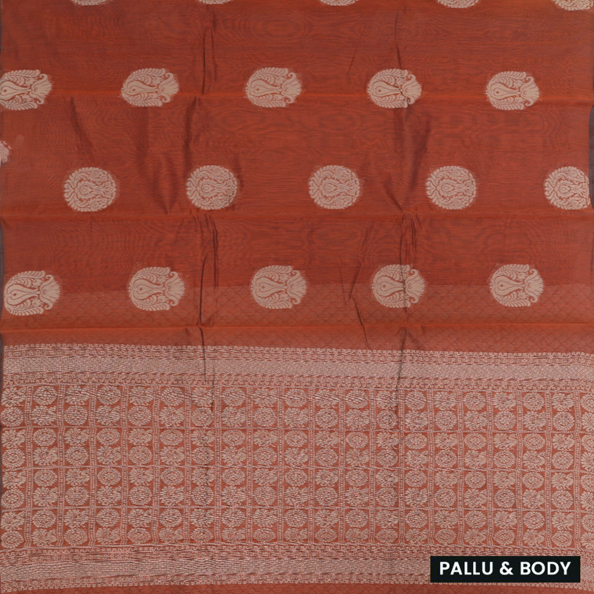 Burnt Orange With Sandal Zari  Silk Cotton Saree