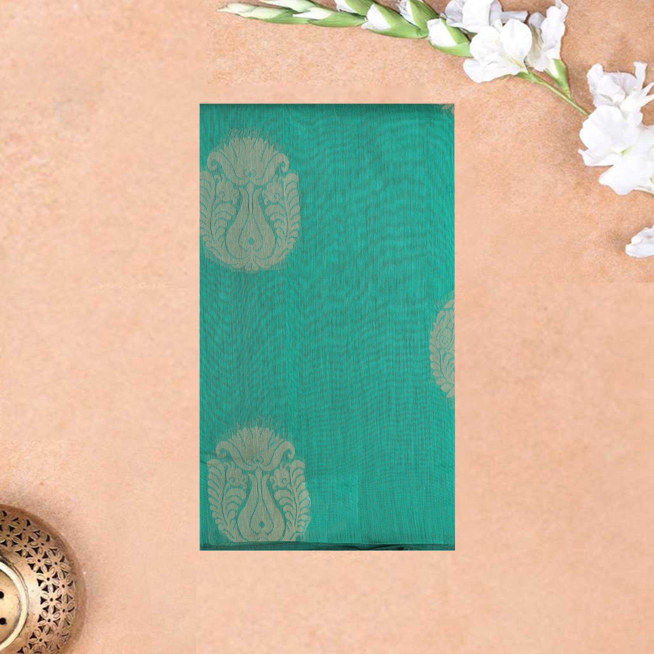 Sea Green With Sandal Zari   Silk Cotton Saree