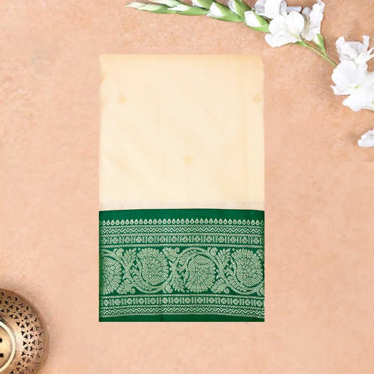 Off White with Green  hamsam silk saree