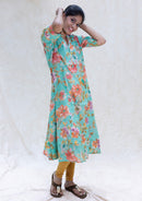 Sea green With orange and pink Floral Design Ladies Branded Umbrella Top Readymade