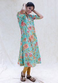 Sea green With orange and pink Floral Design Ladies Branded Umbrella Top Readymade