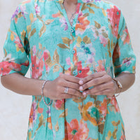 Sea green With orange and pink Floral Design Ladies Branded Umbrella Top Readymade