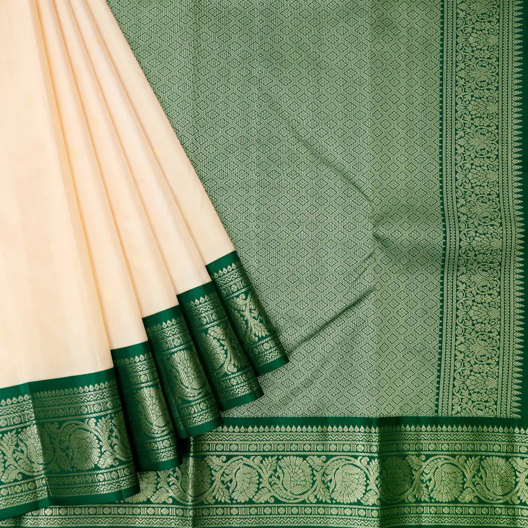 Off White with Green  hamsam silk saree
