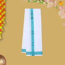 Cyan With White Readymade Shirt And Matching Border Dhoti Set for Men