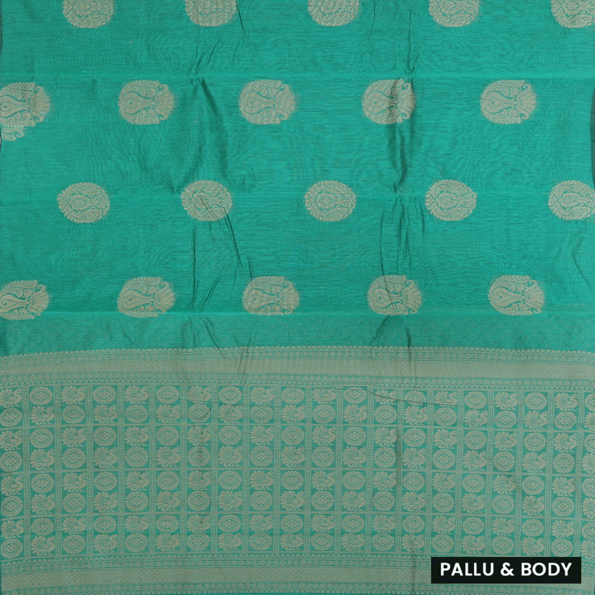 Sea Green With Sandal Zari   Silk Cotton Saree