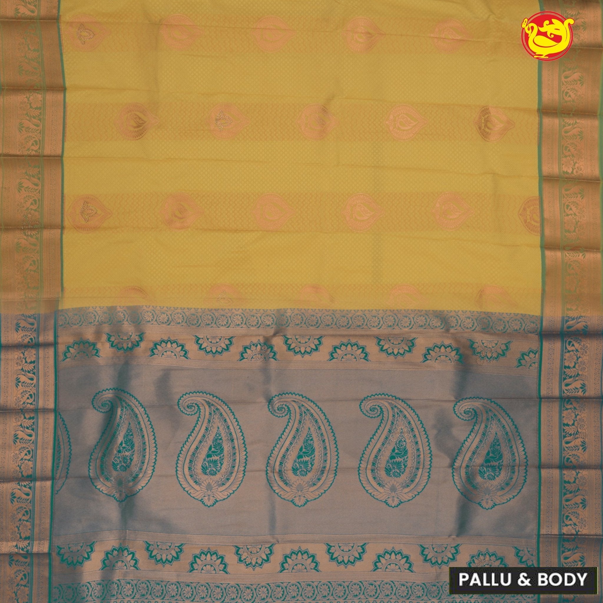 Mustard Yellow Mango Motifs Soft Silk saree - Thenianantham