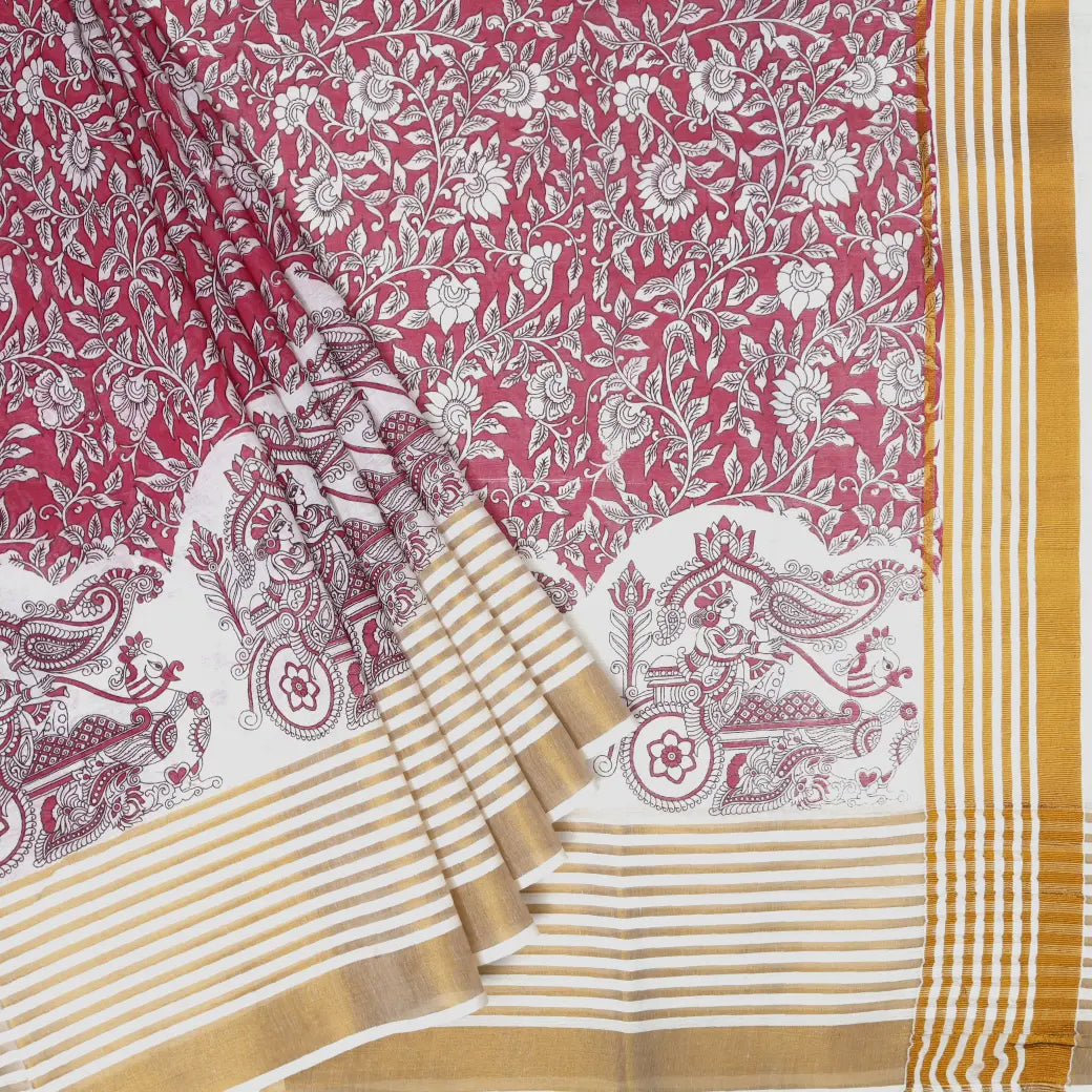 Onam Kerala Elegant semi tissue printed Traditional Fancy Border  Tissue Saree (Matching Plain Blouse Included)