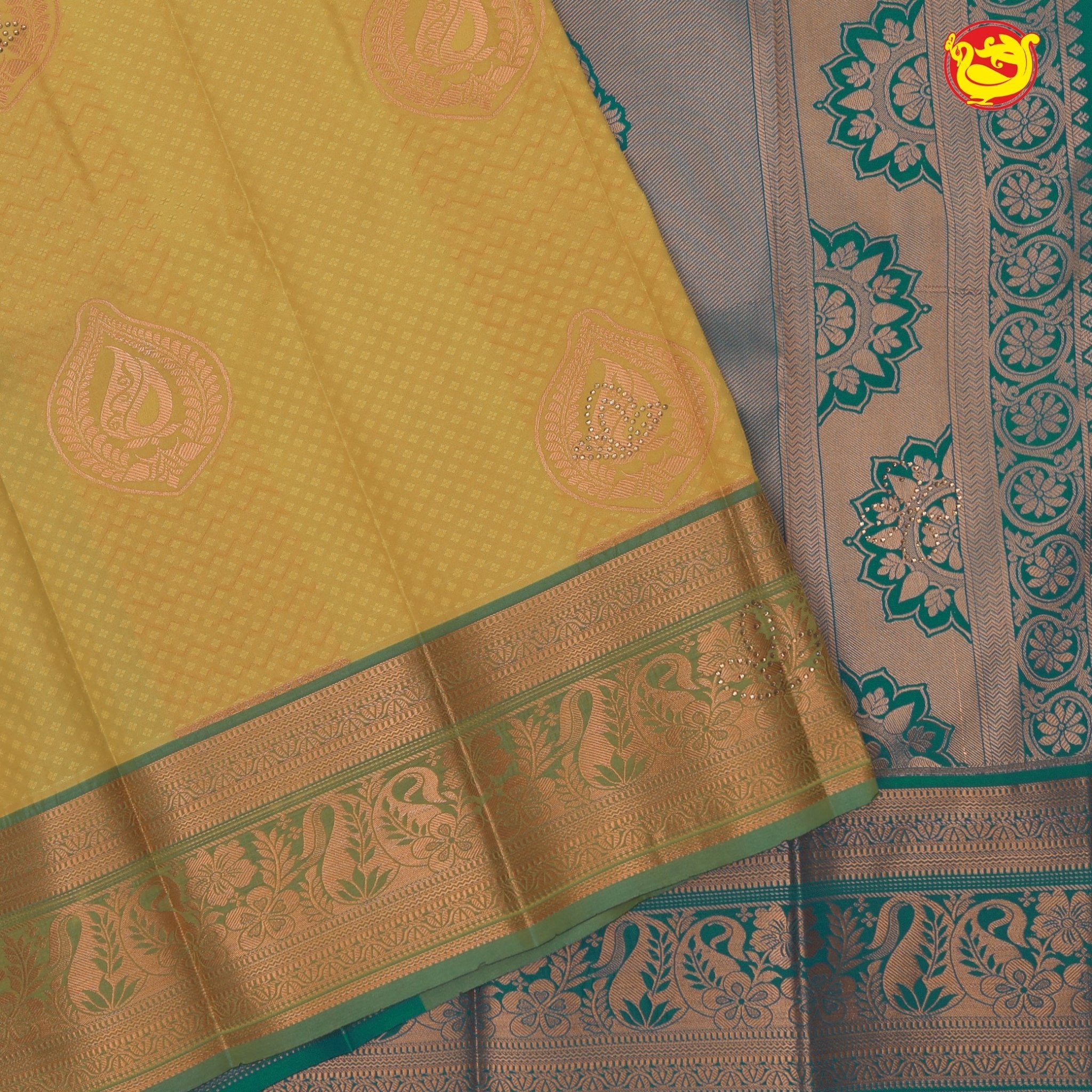 Mustard Yellow Mango Motifs Soft Silk saree