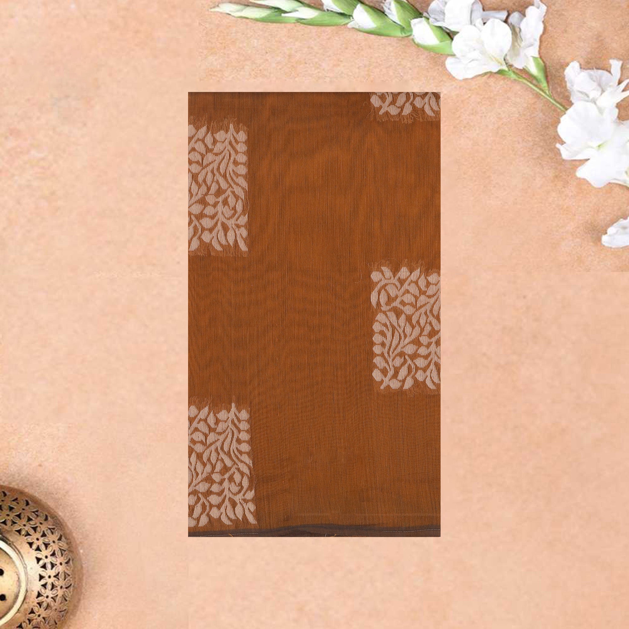 Burnt Orange With Sandal Zari  Silk Cotton Saree