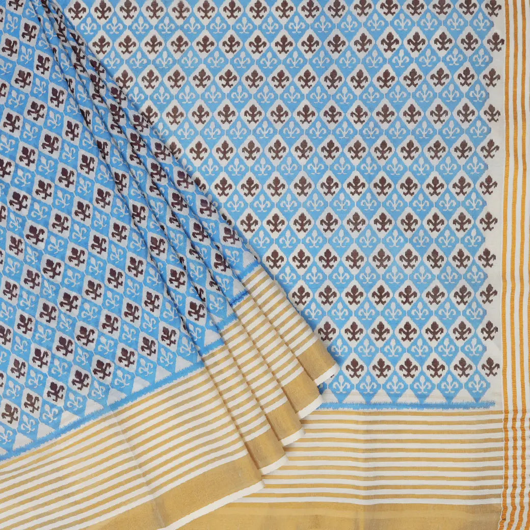 Onam Kerala Elegant semi tissue printed Traditional Fancy Border  Tissue Saree (Matching Plain Blouse Included)
