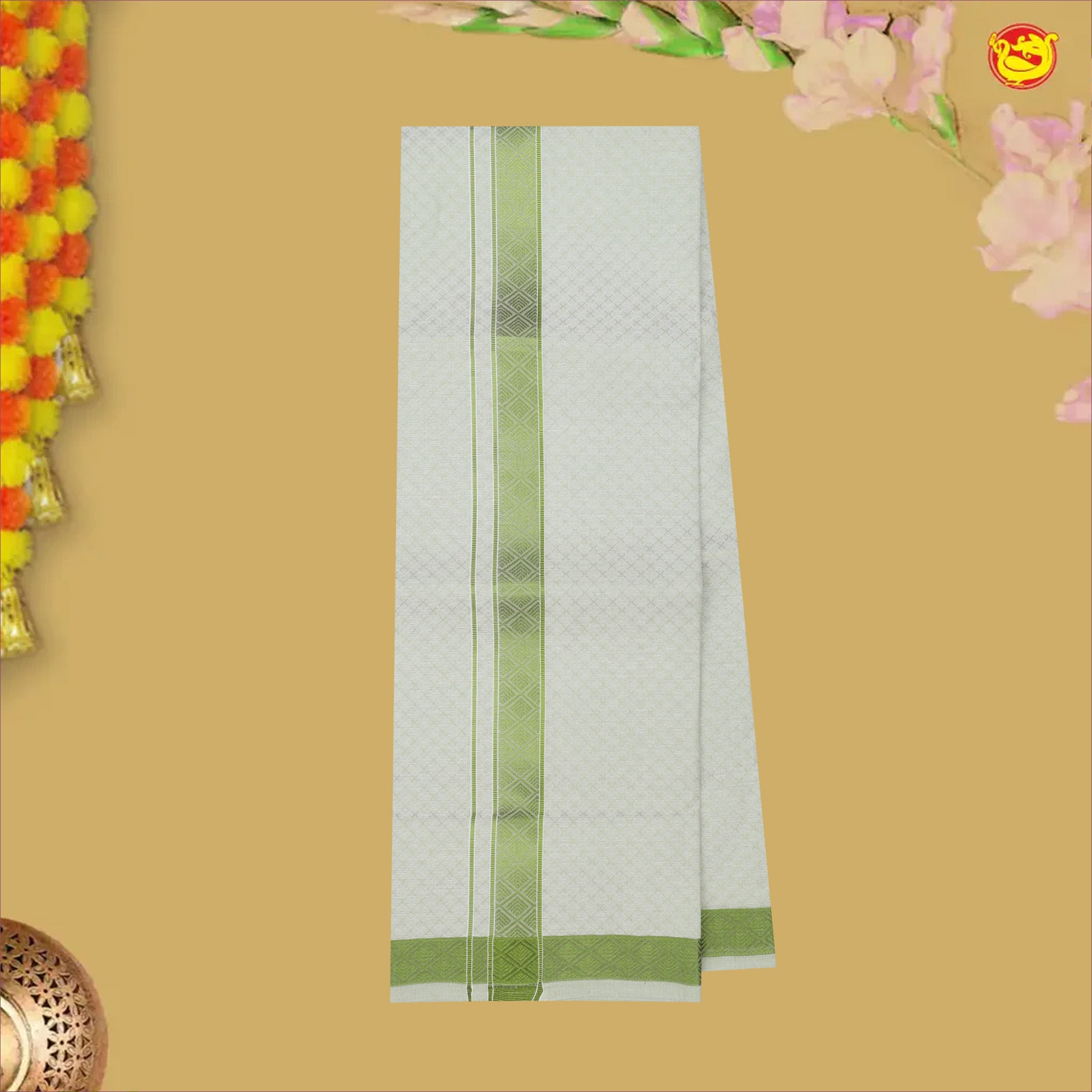Light Green Colour Readymade Shirt And Matching Border Dhoti Set for Men