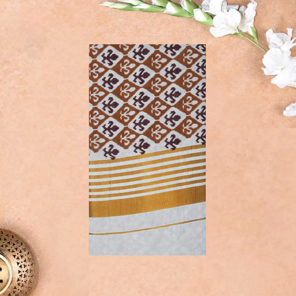 Onam Kerala Elegant semi tissue printed Traditional Fancy Border  Tissue Saree (Matching Plain Blouse Included)
