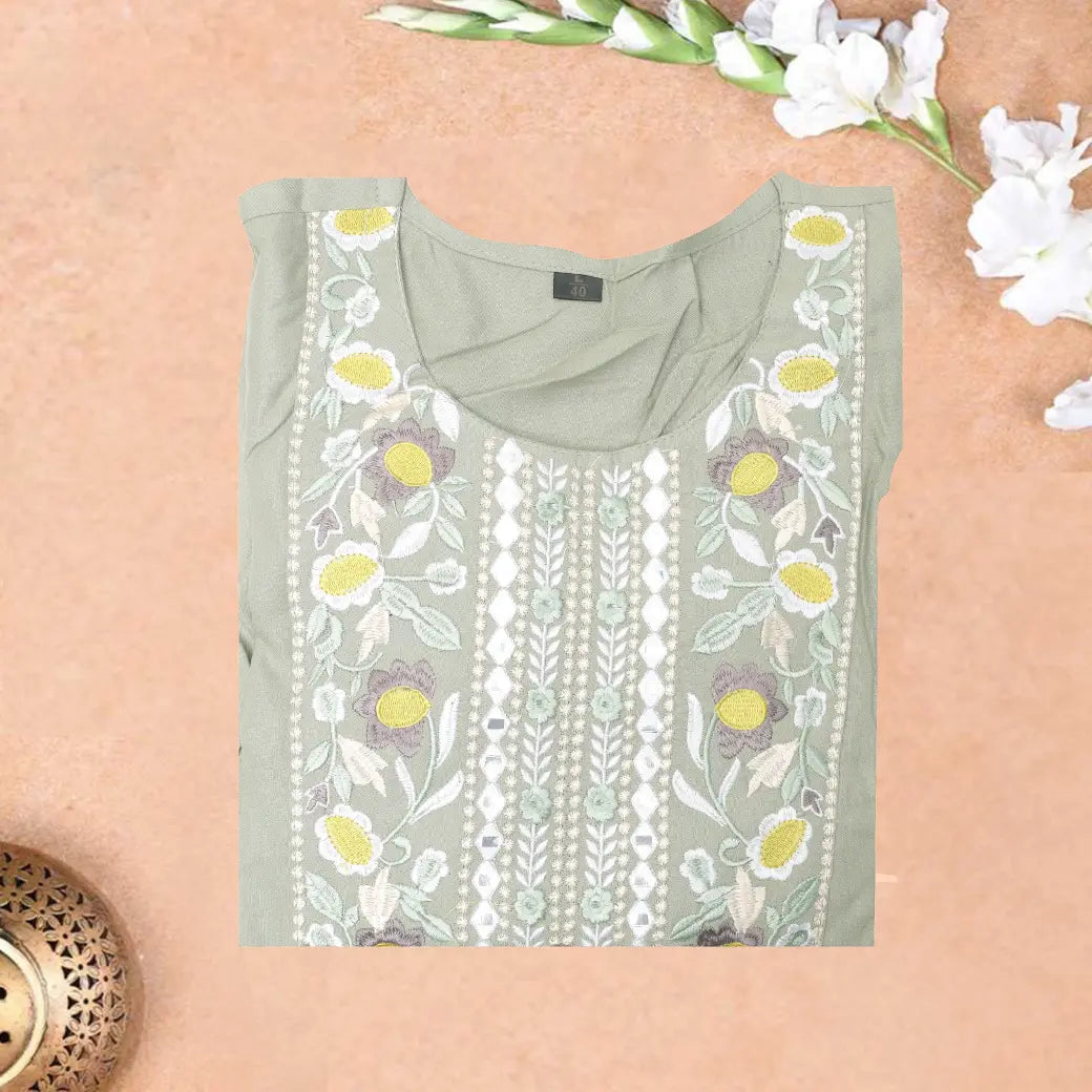 Sage Green Printed Ladies Branded Readymade Long Top