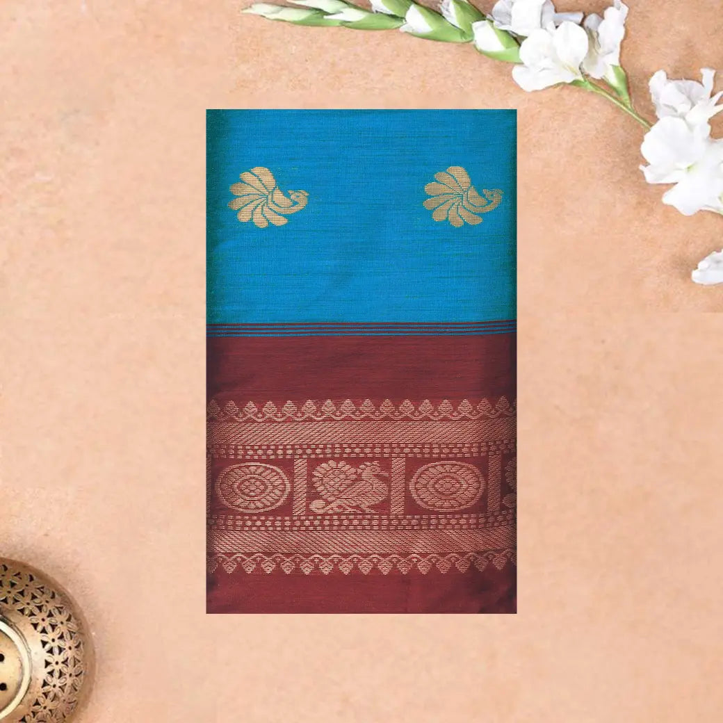 Blue With Black  Premium Quality Kalyani Cotton Saree